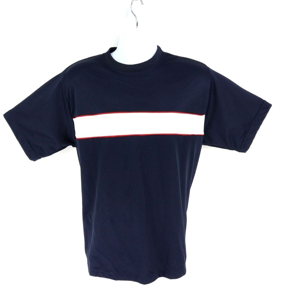 Prospirit Activewear Shirt Mens L Blue White Stripe Mesh Polyester Short‎ Sleeve